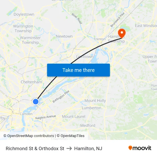 Richmond St & Orthodox St to Hamilton, NJ map