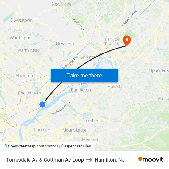 Torresdale Av & Cottman Av Loop to Hamilton, NJ map