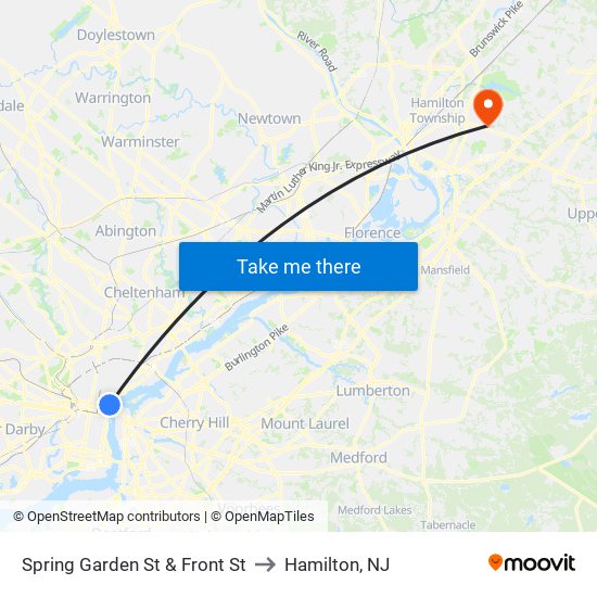 Spring Garden St & Front St to Hamilton, NJ map