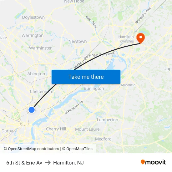 6th St & Erie Av to Hamilton, NJ map