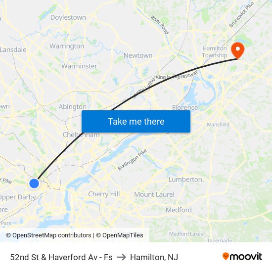 52nd St & Haverford Av - Fs to Hamilton, NJ map