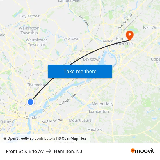 Front St & Erie Av to Hamilton, NJ map