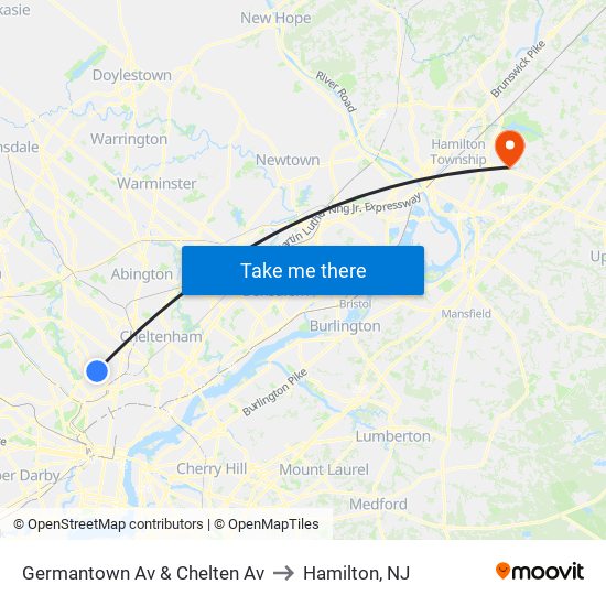 Germantown Av & Chelten Av to Hamilton, NJ map