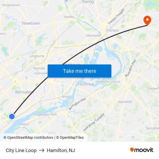 City Line Loop to Hamilton, NJ map