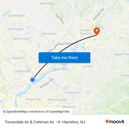 Torresdale Av & Cottman Av to Hamilton, NJ map