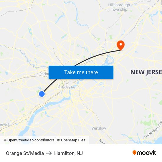 Orange St/Media to Hamilton, NJ map