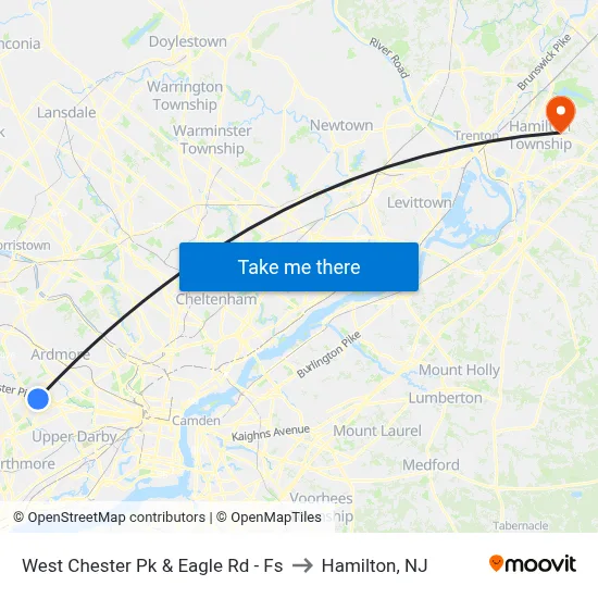 West Chester Pk & Eagle Rd - Fs to Hamilton, NJ map