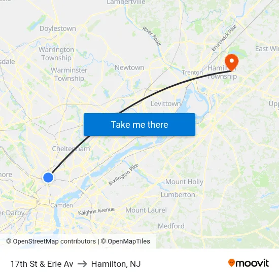 17th St & Erie Av to Hamilton, NJ map