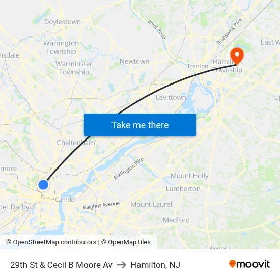 29th St & Cecil B Moore Av to Hamilton, NJ map