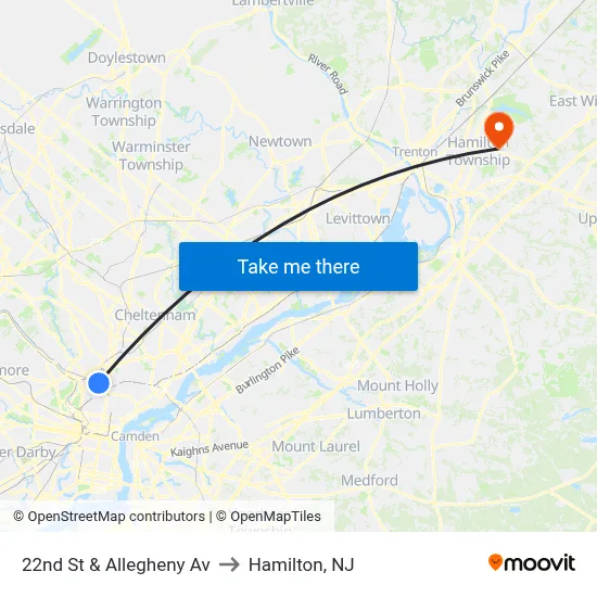 22nd St & Allegheny Av to Hamilton, NJ map