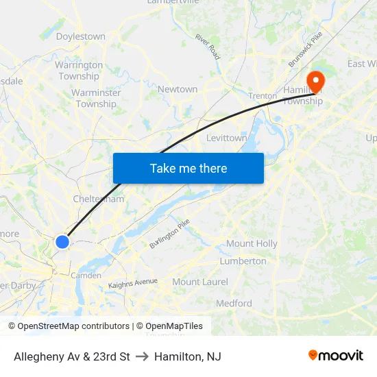 Allegheny Av & 23rd St to Hamilton, NJ map