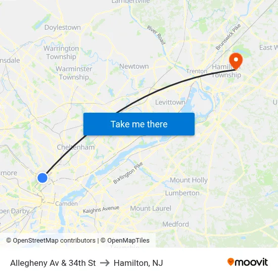 Allegheny Av & 34th St to Hamilton, NJ map