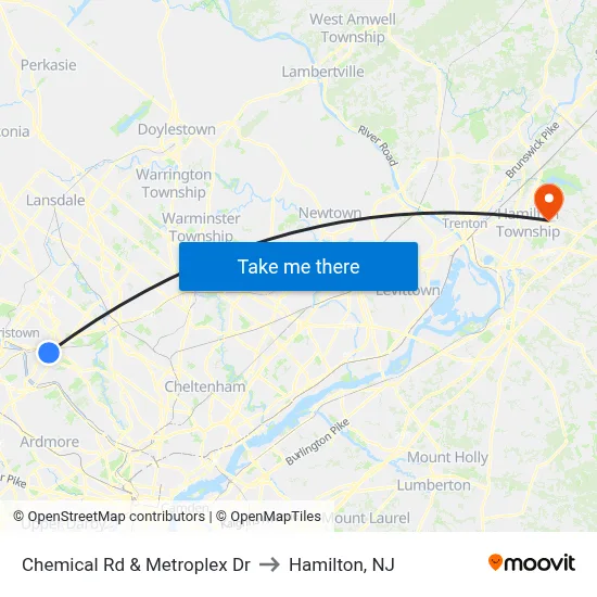 Chemical Rd & Metroplex Dr to Hamilton, NJ map