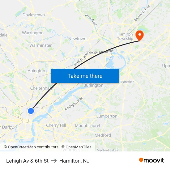 Lehigh Av & 6th St to Hamilton, NJ map