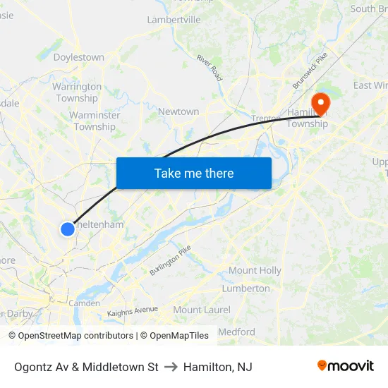 Ogontz Av & Middletown St to Hamilton, NJ map
