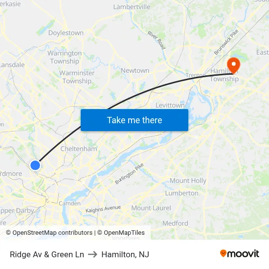 Ridge Av & Green Ln to Hamilton, NJ map