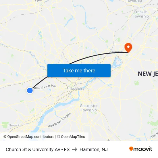Church St & University Av - FS to Hamilton, NJ map