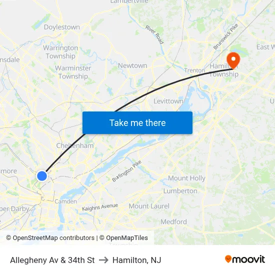Allegheny Av & 34th St to Hamilton, NJ map