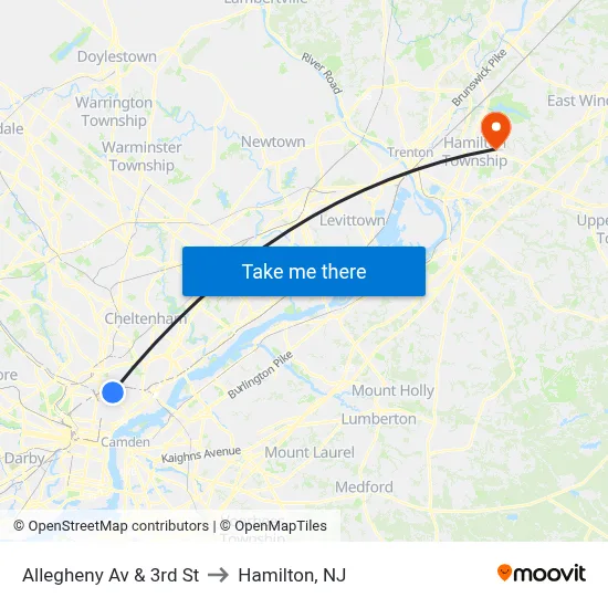Allegheny Av & 3rd St to Hamilton, NJ map