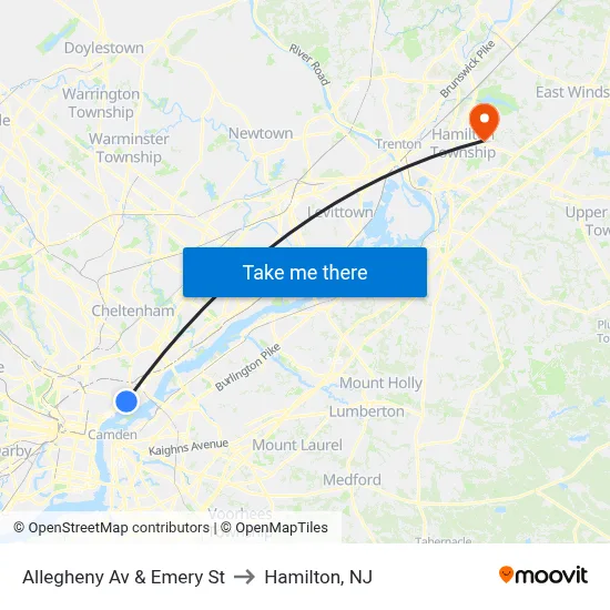 Allegheny Av & Emery St to Hamilton, NJ map
