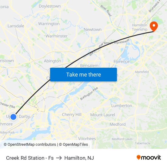 Creek Rd Station - Fs to Hamilton, NJ map