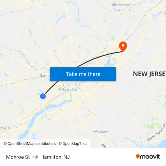 Monroe St to Hamilton, NJ map