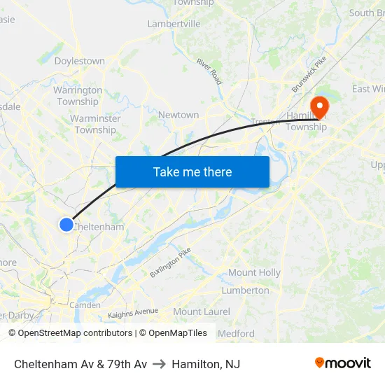 Cheltenham Av & 79th Av to Hamilton, NJ map