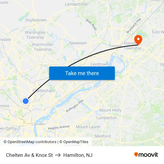 Chelten Av & Knox St to Hamilton, NJ map