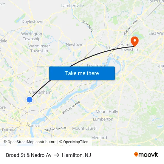 Broad St & Nedro Av to Hamilton, NJ map