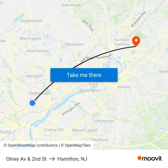 Olney Av & 2nd St to Hamilton, NJ map