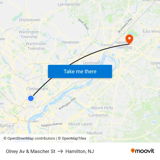 Olney Av & Mascher St to Hamilton, NJ map