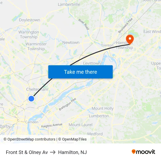 Front St & Olney Av to Hamilton, NJ map