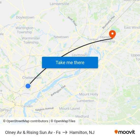 Olney Av & Rising Sun Av - Fs to Hamilton, NJ map