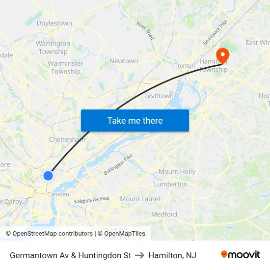 Germantown Av & Huntingdon St to Hamilton, NJ map