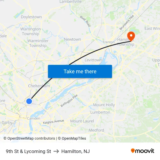 9th St & Lycoming St to Hamilton, NJ map