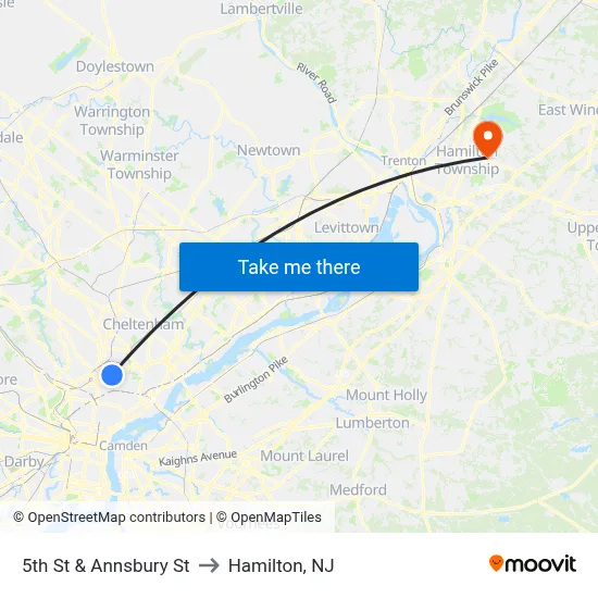 5th St & Annsbury St to Hamilton, NJ map
