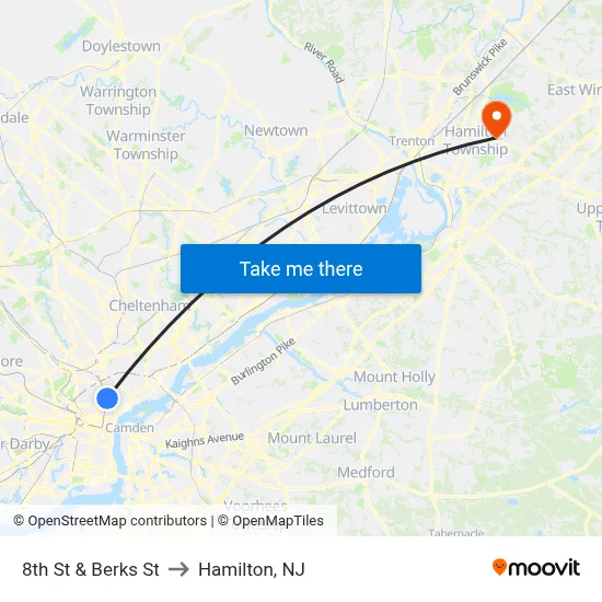 8th St & Berks St to Hamilton, NJ map