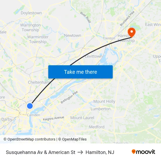 Susquehanna Av & American St to Hamilton, NJ map