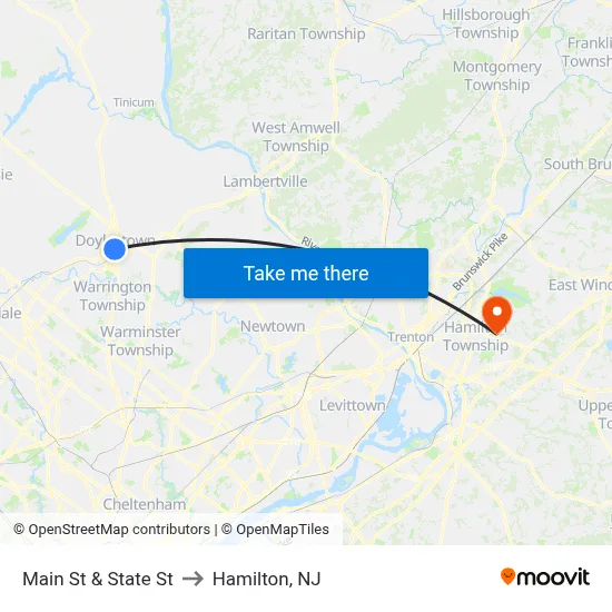 Main St & State St to Hamilton, NJ map