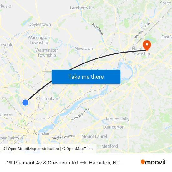 Mt Pleasant Av & Cresheim Rd to Hamilton, NJ map
