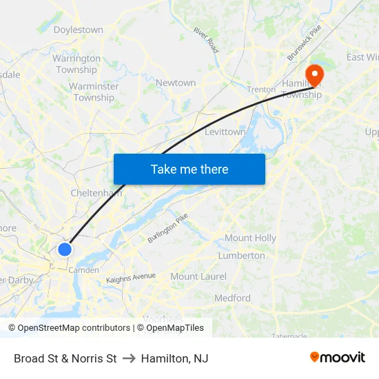 Broad St & Norris St to Hamilton, NJ map