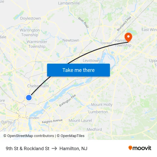 9th St & Rockland St to Hamilton, NJ map