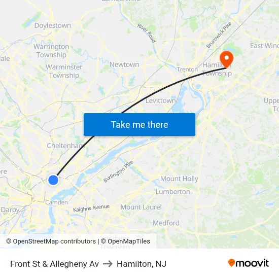 Front St & Allegheny Av to Hamilton, NJ map