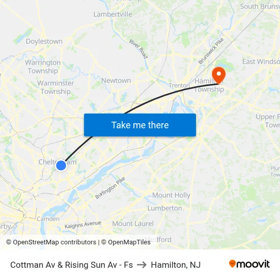 Cottman Av & Rising Sun Av - Fs to Hamilton, NJ map