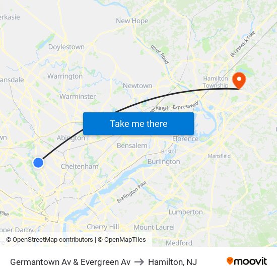 Germantown Av & Evergreen Av to Hamilton, NJ map