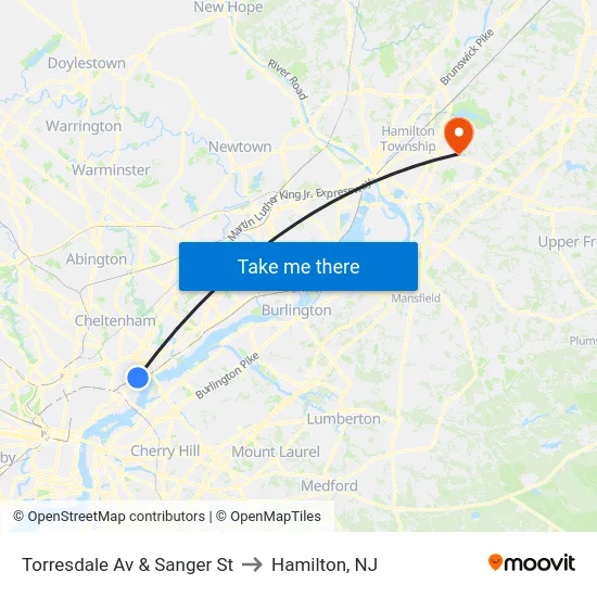 Torresdale Av & Sanger St to Hamilton, NJ map