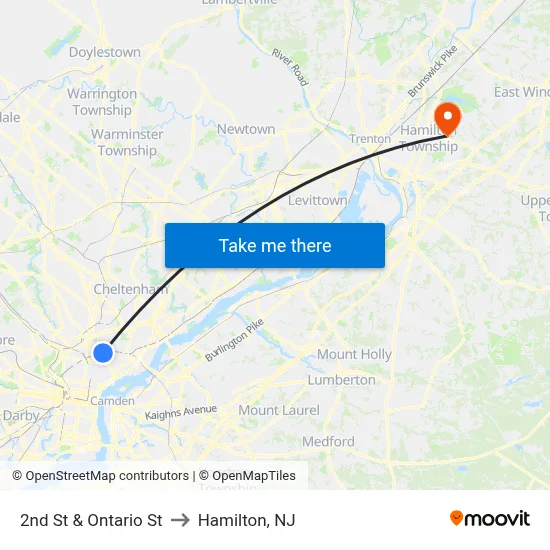 2nd St & Ontario St to Hamilton, NJ map