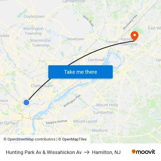 Hunting Park Av & Wissahickon Av to Hamilton, NJ map