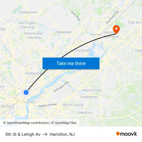 5th St & Lehigh Av to Hamilton, NJ map