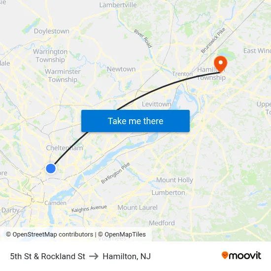 5th St & Rockland St to Hamilton, NJ map